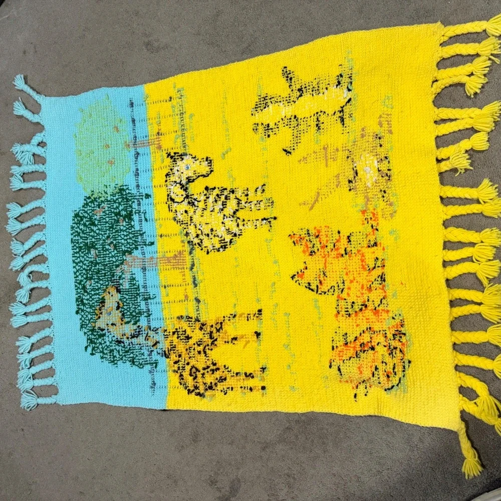 Vintage Handmade Crochet Zoo Animal Baby Blanket 3D Tiger Giraffe Zebra Yellow